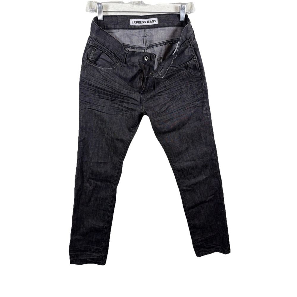Express Mens 29x32 Jeans Rocco Slim Fit Straight Leg Black Denim Dark Wash
